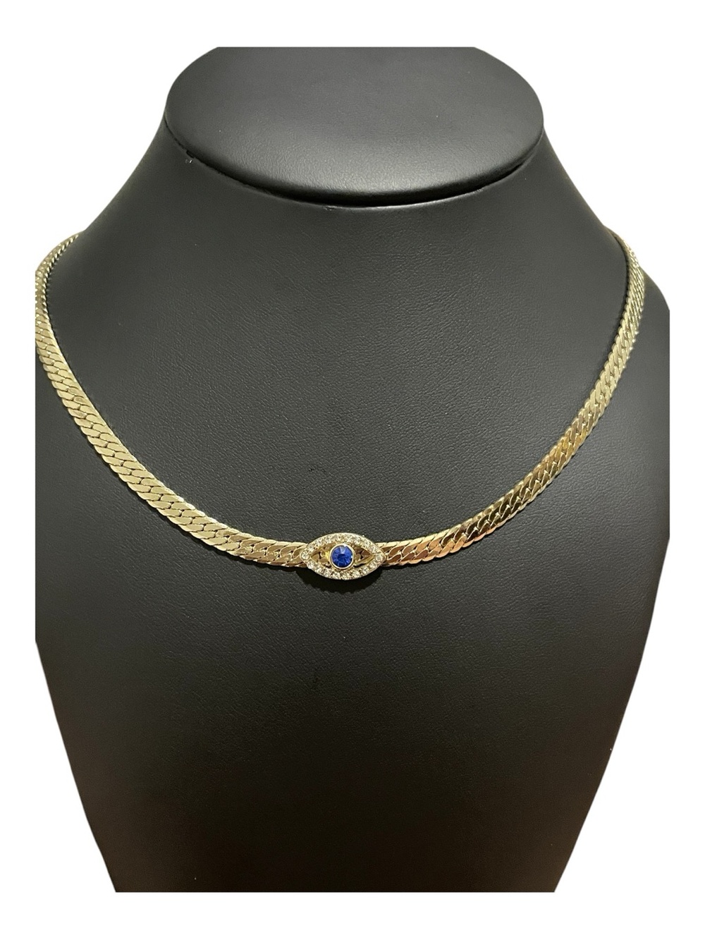 Gold Evil Eye Herringbone Flat Snake Chain Choker Necklace